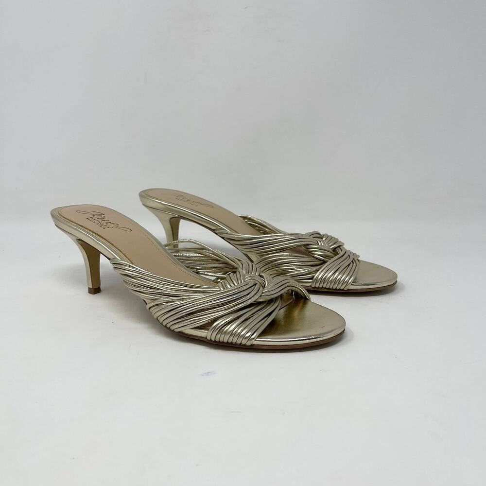Jewel by Badgley Mischka Mia Twisted Leather Mules Womens‎ 7 Gold Metallic Shiny